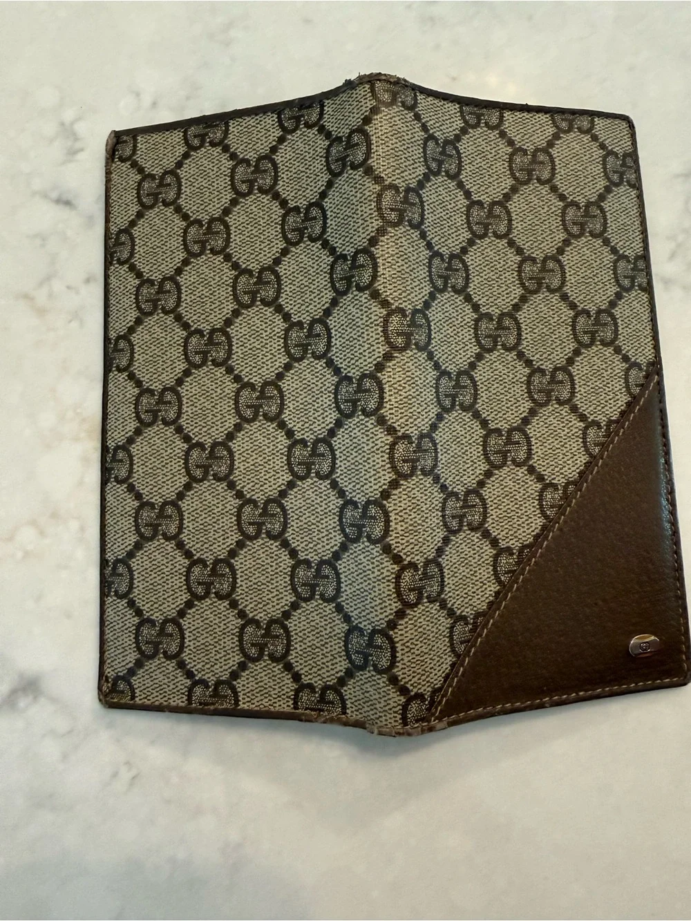 Gucci Brown Canvas & Leather Long Wallet Vintage !!